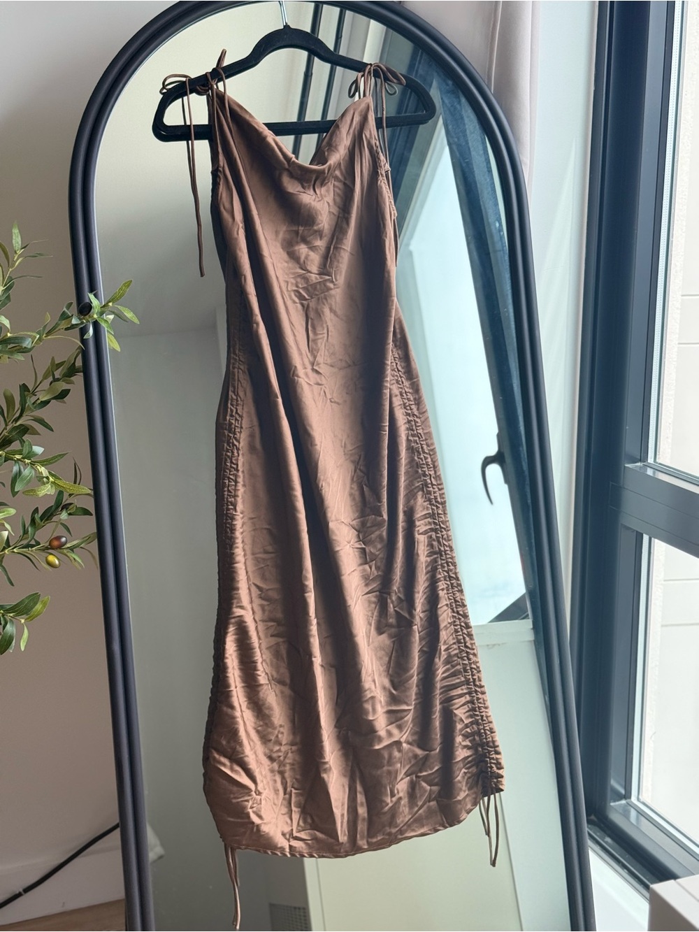 Fashion Nova Chocolate Brown Midi Slip Dress with Tie Straps